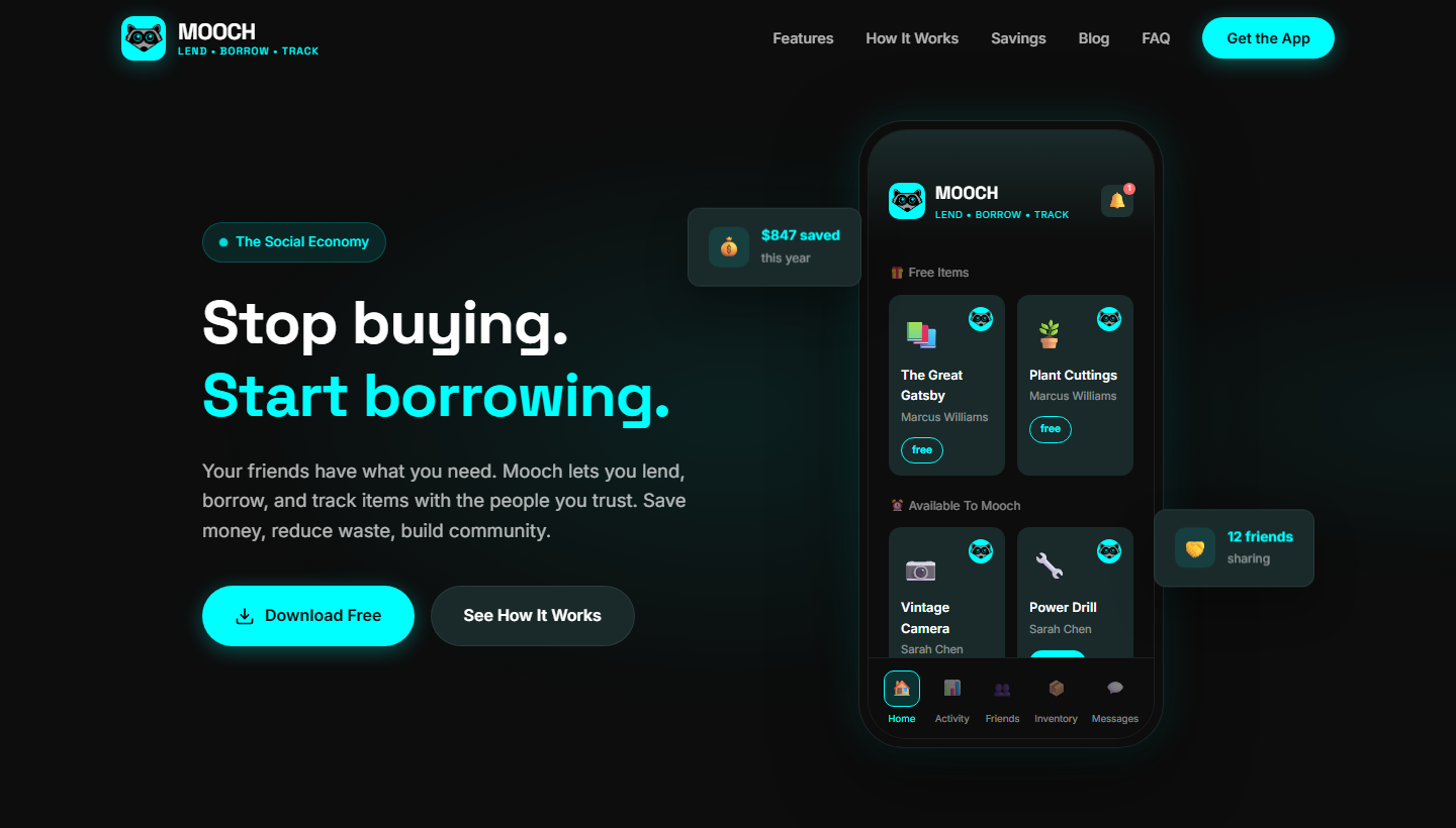 Mooch lending and borrowing mobile application